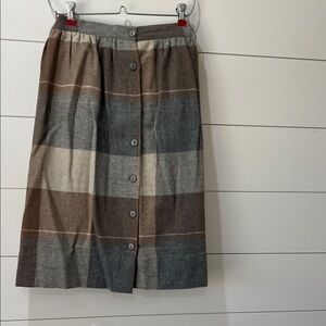 Robyn-Lyn Brown and Gray Plaid Button-Front Midi Skirt